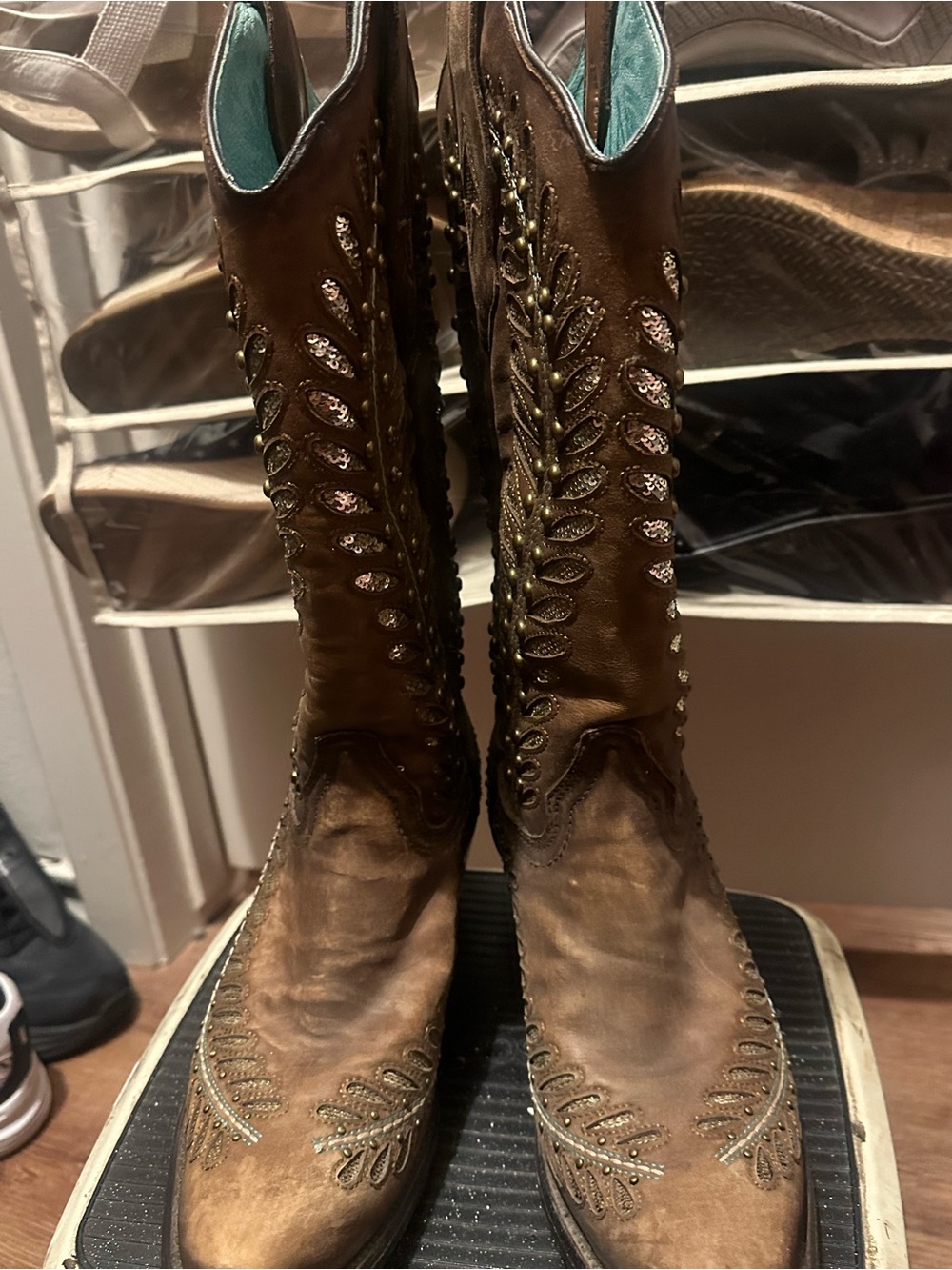 Women's Brown Embellished Western Ankle Boots